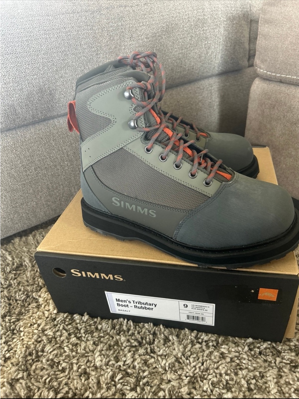 Simms Men's Tributary Boots in Gray with Orange Accents